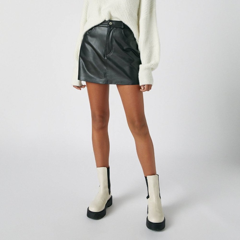 ASOS Pull & Bear Faux Leather Black Mini Skirt - L